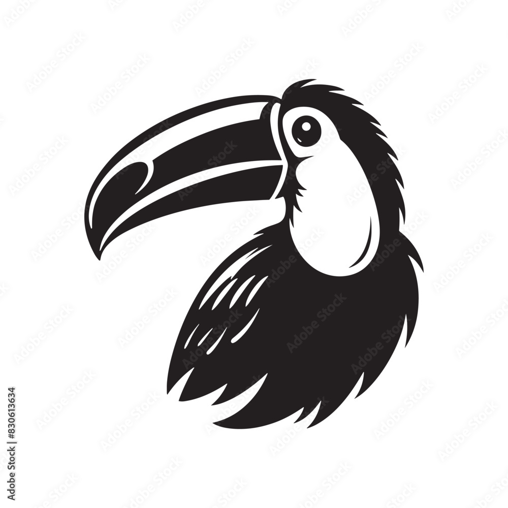 Fototapeta premium Minimal Toucan Bird Vector: Black Vector Silhouette of a Toucan, Exotic Beauty Captured in Bold Contours- Toucan Bird Illustration.
