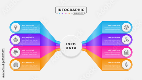 Business process infographic design template with 8 steps