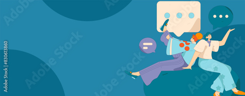 Virtual characters social communication concept business flat vector hand drawn illustration

