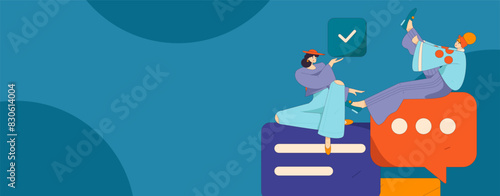 Virtual characters social communication concept business flat vector hand drawn illustration
