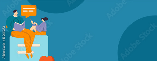 Virtual characters social communication concept business flat vector hand drawn illustration
