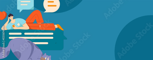 Virtual characters social communication concept business flat vector hand drawn illustration
