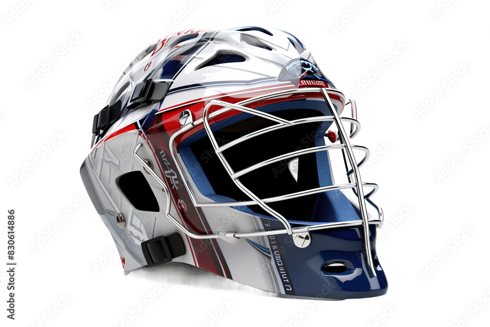 Patriotic Spirit: A Goalie Mask in Red, White, and Blue on White or PNG Transparent Background. Patriotic Spirit: A Goalie Mask in Red, White, and Blue on White or PNG Transparent Background.