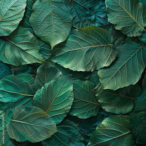 Surface of leaves with intricate vein patterns, vibrant and lush green, hyperrealistic texture, perfect for eco designs