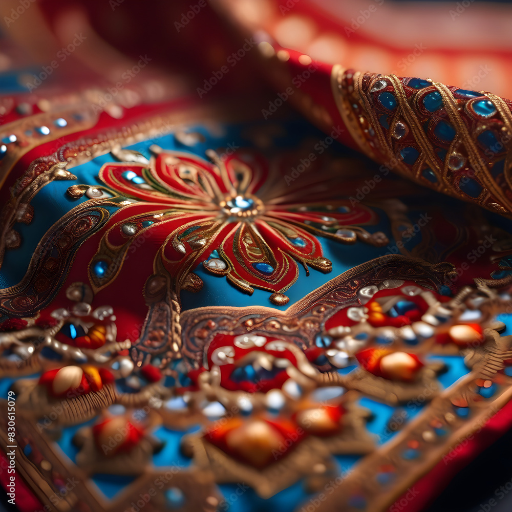 Luxurious Embroidered Fabric Close-up Luxurious Embroidered Fabric Close-up