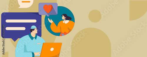 Virtual characters social communication concept business flat vector hand drawn illustration
