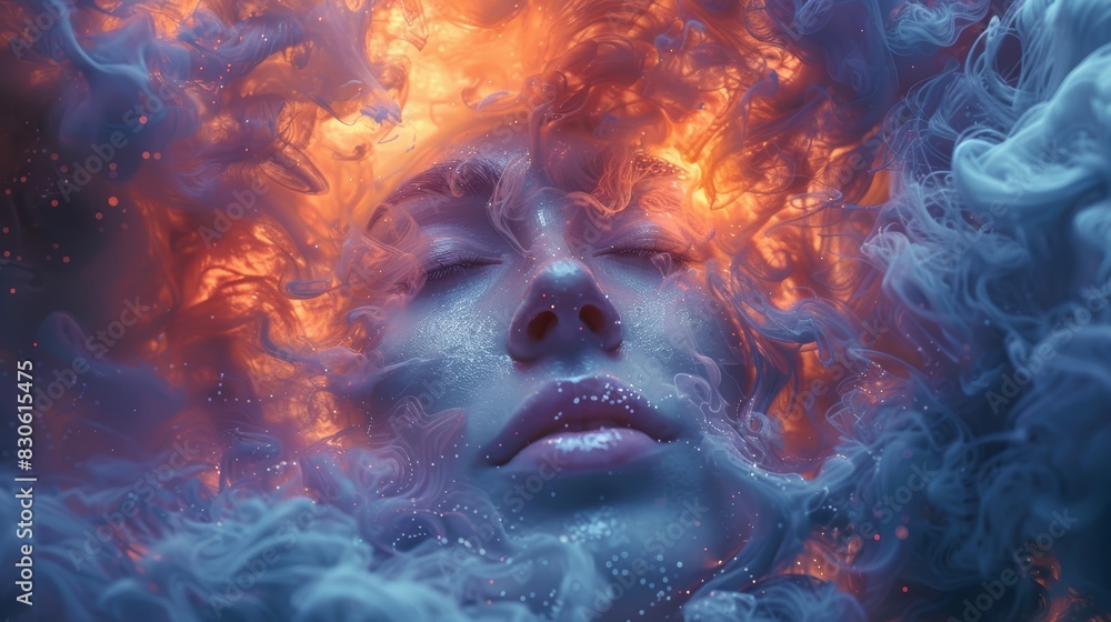 Serene Female Face in Dreamlike Meditation Generative AI Serene Female Face in Dreamlike Meditation Generative AI