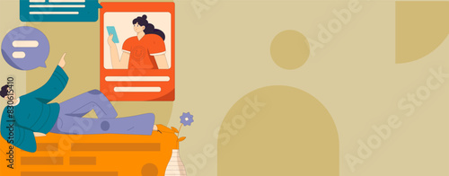 Virtual characters social communication concept business flat vector hand drawn illustration
