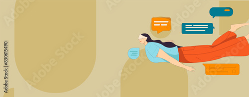 Virtual characters social communication concept business flat vector hand drawn illustration
