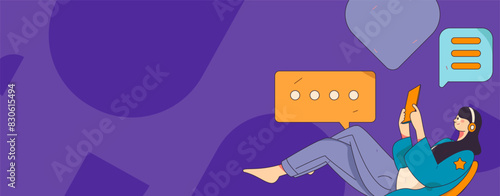 Virtual characters social communication concept business flat vector hand drawn illustration
