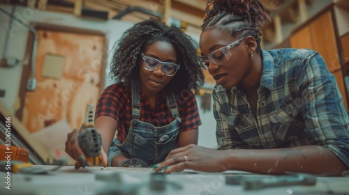 LGBTQ+ couple demonstrating teamwork and affection while working together on a home improvement project.collaboration and shared commitment,  partnership © nicole