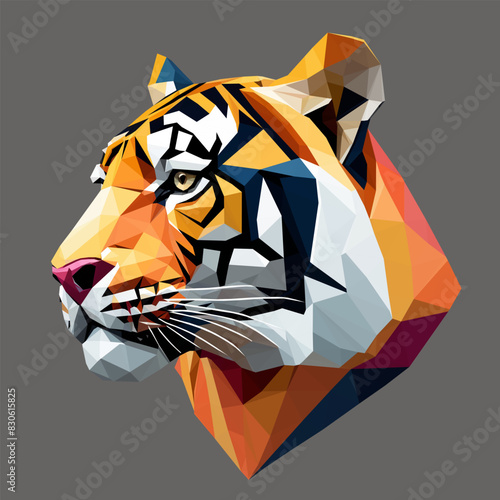 Low-poly tiger head. Vibrant vector illustration of wildlife
