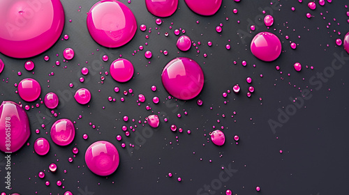 Dramatic neon pink oil drops set against charcoal grey in a widescreen view, photo