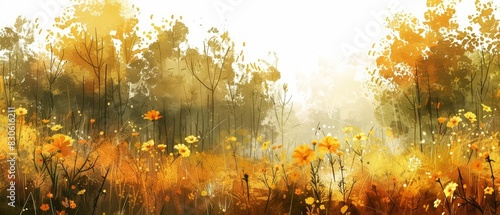 A water color of a marigold, with golden blooms, in a sundrenched field, at the edge of a mysterious forest, Clipart isolated on white photo