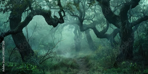 Wallpaper Mural Mystical Forest: Create a mystical landscape shrouded in mist, with gnarled trees, winding paths, and hidden glades, inviting viewers to explore the depths of imagination and wonder. Torontodigital.ca