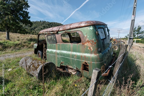 Abandoned and rusted van in Blackball, West Coast, New Zealand. © Zenstratus