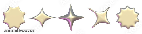 Chrome 3d silver metal element set. Silver and pink holographic shape. 3d chrome vector for futuristic and 90s design