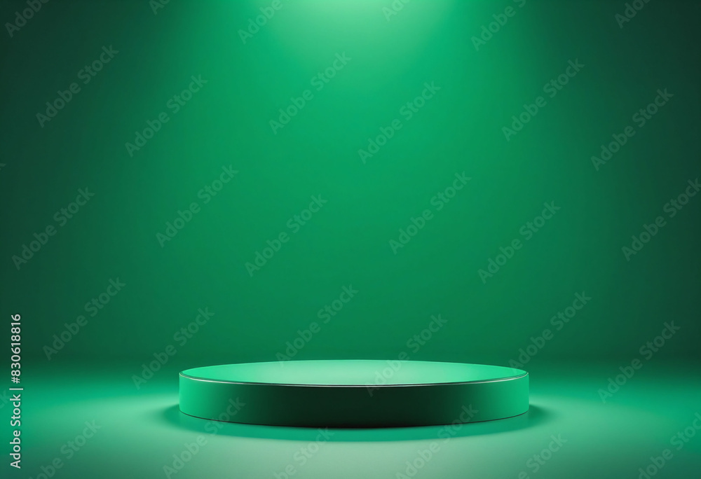 Empty pedestal display on green background with stand for product show or presentation Empty pedestal display on green background with stand for product show or presentation