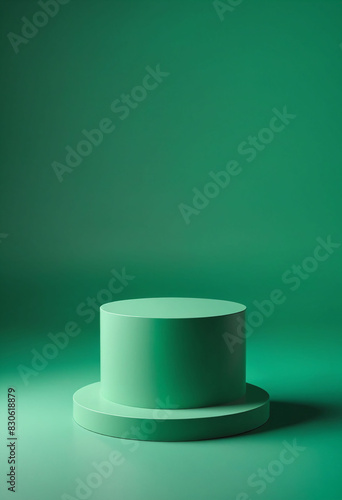 Empty pedestal display on green  background with stand for product show or presentation © Giuseppe Cammino