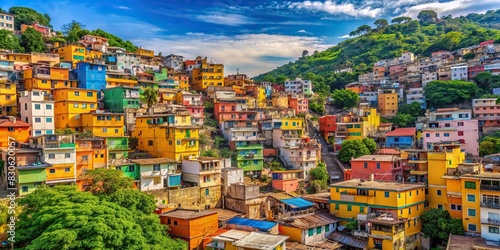 Vibrant Brazilian slum showcasing Rio de Janeiro's urban allure, with colorful buildings and winding streets photo