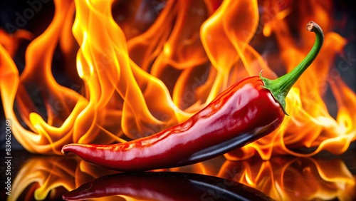 Close up of a hot pepper with flames