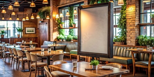Empty billboard in a cozy restaurant setting, ideal for showcasing specials and promotions