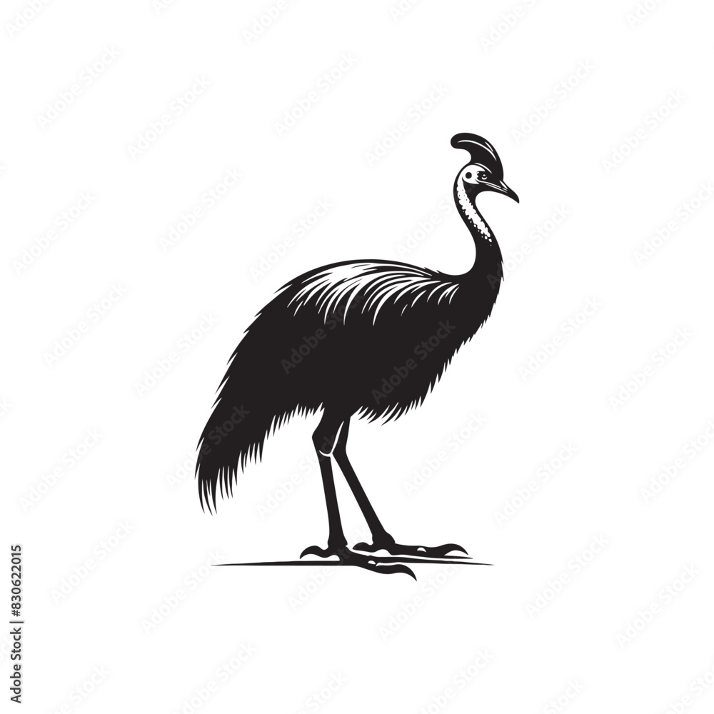 Fototapeta premium Cassowary Vector Silhouette: Black Vector Silhouette of a Cassowary, Symbolizing Strength and Majesty in Nature- Cassowary Illustration.