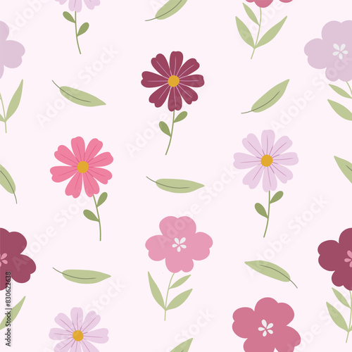 Seamless pattern with colorful flowers. Hand drawn floral pattern for your fabric, summer background, gift paper, wallpaper, backdrop, textile. Vector illustration