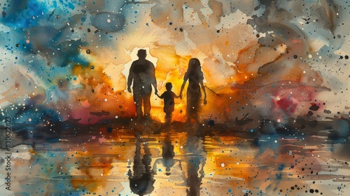Watercolor Illustration of a Happy Family Moment Generative AI