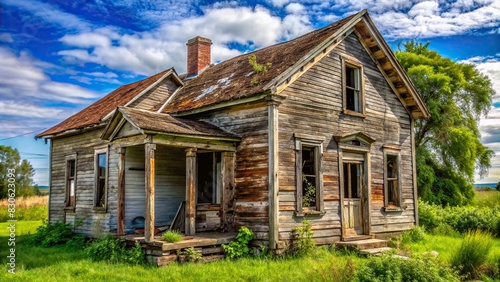 Dilapidated small old house in disrepair