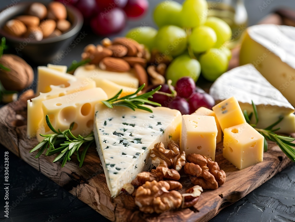 Artfully Curated Cheese Board with Assorted Nuts Fruits and Savory Delights for Social Gathering and Culinary Indulgence