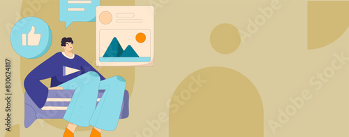 Virtual characters social communication concept business flat vector hand drawn illustration

