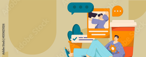 Virtual characters social communication concept business flat vector hand drawn illustration
