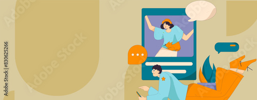 Virtual characters social communication concept business flat vector hand drawn illustration
