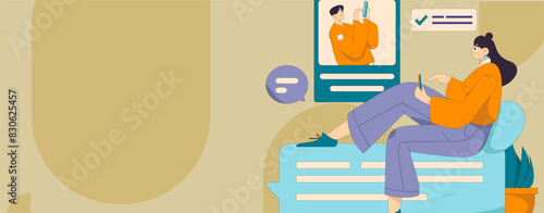 Virtual characters social communication concept business flat vector hand drawn illustration
