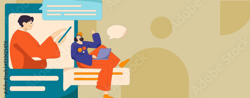 Virtual characters social communication concept business flat vector hand drawn illustration
