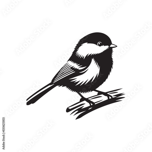 Chickadee Bird Vector: Black Vector Silhouette of a Chickadee, Radiating Joy in Simplistic Elegance- Chickadee Bird Illustration.