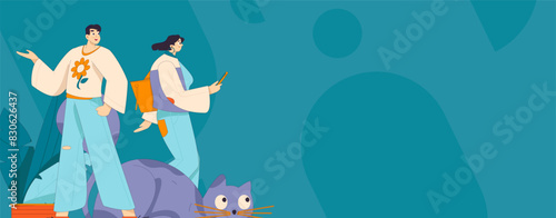 Virtual characters social communication concept business flat vector hand drawn illustration
