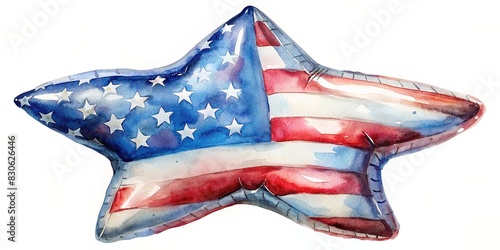 American flag themed inflatable star balloon isolated on white background, perfect for 4th of July celebrations and patriotic events