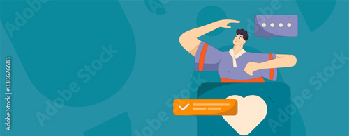 Virtual characters social communication concept business flat vector hand drawn illustration
