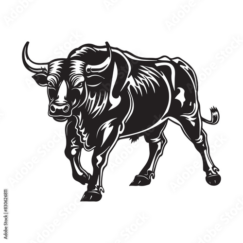 Bull Vector Images. Black and white illustration of a bull isolated on white background