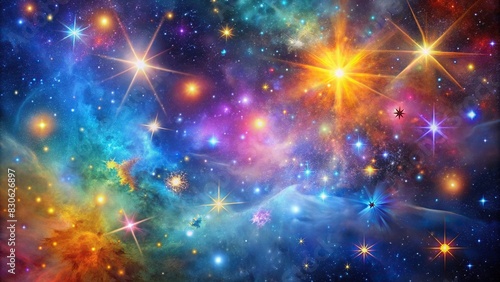 Vibrant space background with colorful stars and galaxies © Sanook