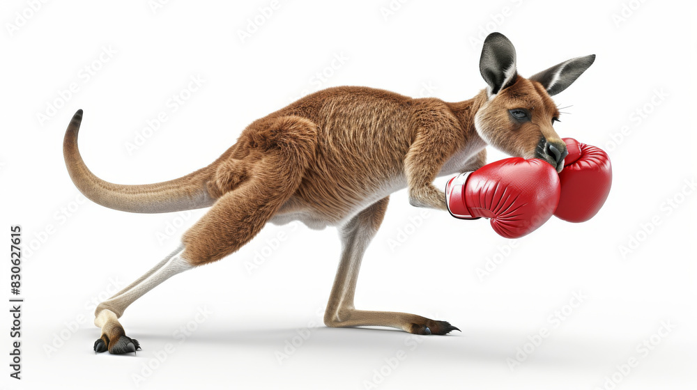 Fototapeta premium Boxing Kangaroo in Red Gloves on White Background