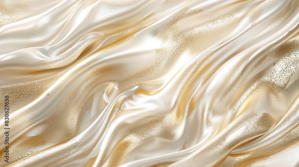 Glamorous white gold abstract background inspired by the texture of satin waves, ideal for elegant wallpaper