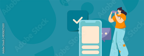 Virtual characters social communication concept business flat vector hand drawn illustration

