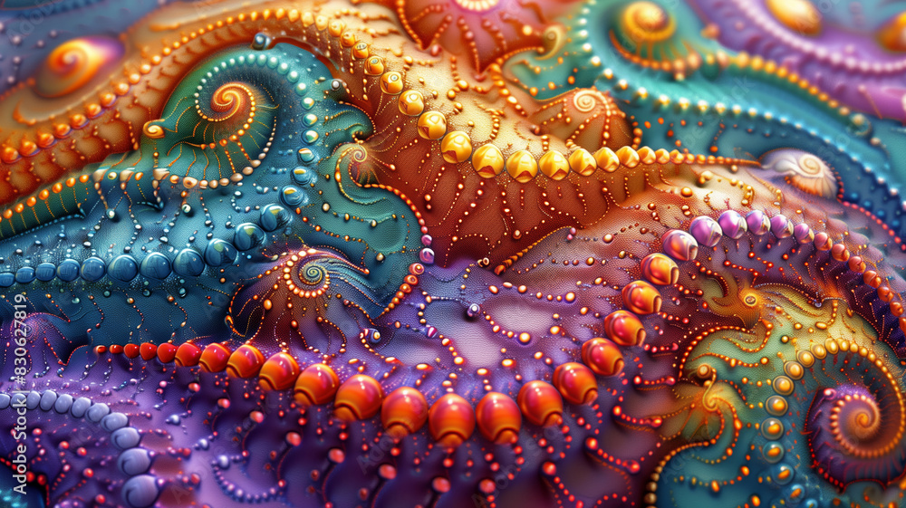 Obraz premium A colorful abstract painting with many different colored spheres. The painting is full of energy and movement, with the colors blending and swirling together. vibrant digital abstract psychedelic art