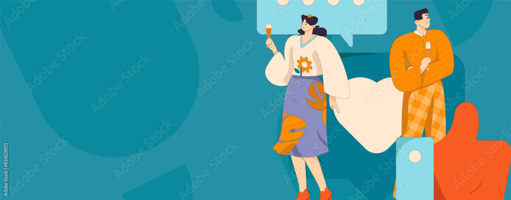 Naklejka premium Virtual characters social communication concept business flat vector hand drawn illustration