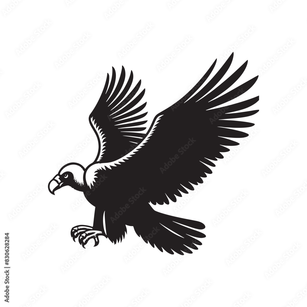Obraz premium Grand Soar: Black Vector Silhouette of a Condor, Master of the Skies in Majestic Flight.- Condor Vector - Condor Illustration.