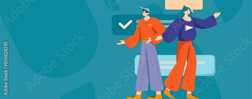 Virtual characters social communication concept business flat vector hand drawn illustration
