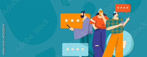 Virtual characters social communication concept business flat vector hand drawn illustration
